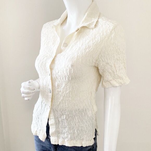 & Other Stories Cream Smocked Short Sleeve Button Down Shirt Shell Style Buttons - Picture 3 of 7